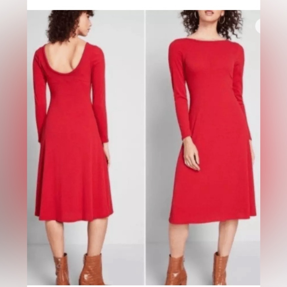 ⭐️Modcloth Ribbed Knit A-Line Dress Sweet Simplicity Red NWT S
